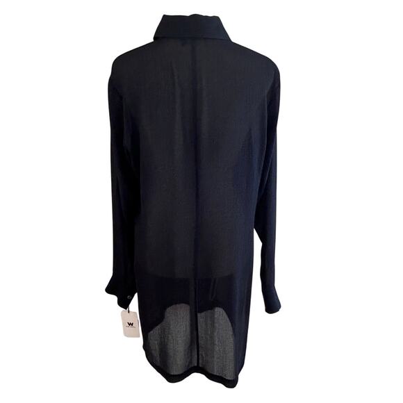 W by Worth NEW Navy Blue Long Tunic Sheer Button Down Blouse Womens Size 4 NWT - Picture 6 of 8